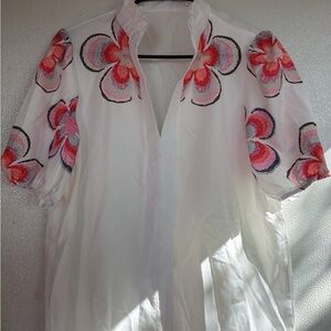 Floral Embroidered White Blouse